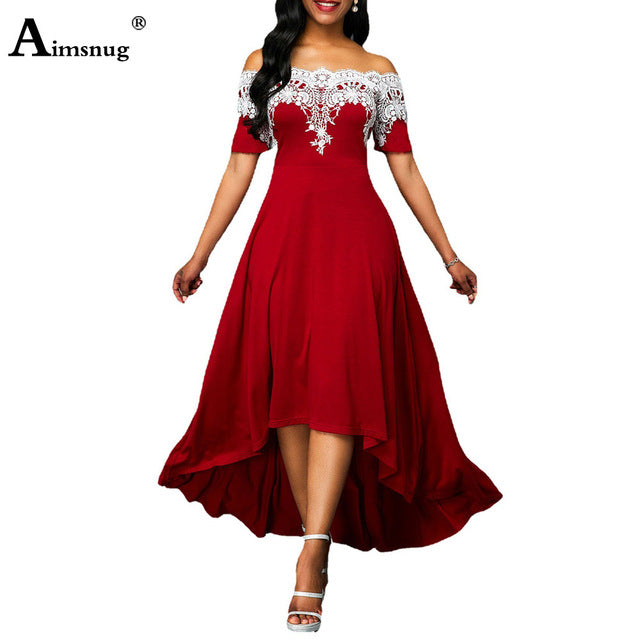 2023 europeo americano taglia 5xl donna elegante lungo Maxi vestito Slash Neck Party abiti da sera signore Vintage Splice Lace Dress