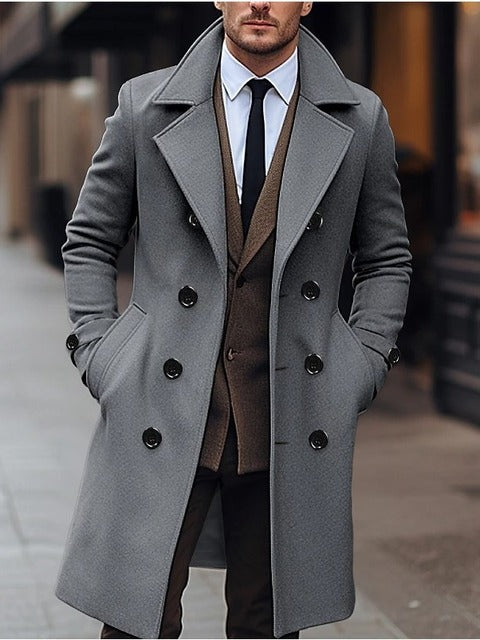 2024 European and American Fashion Autumn and Winter Men's Woolen Jackets Double-breasted Long Men's Clothes