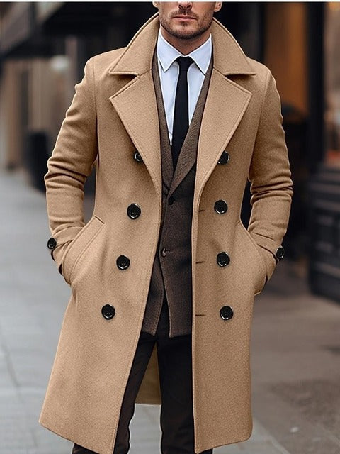 2024 European and American Fashion Autumn and Winter Men's Woolen Jackets Double-breasted Long Men's Clothes