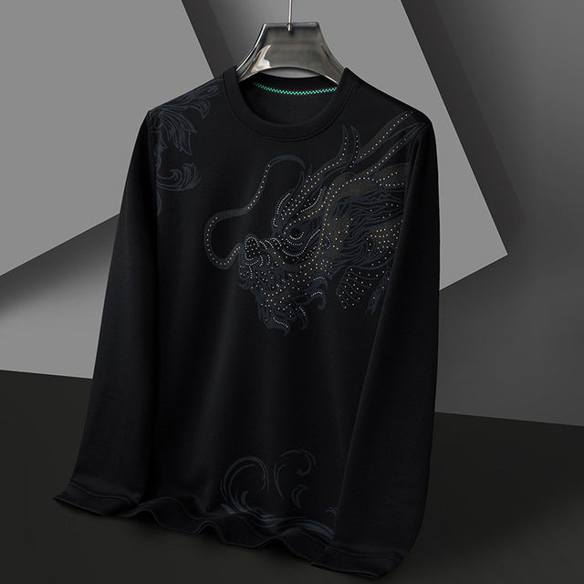 2024 Fashion Men's Round Neck Long Sleeved Hoodie Trend Chinese Dragon Print Casual Pullover Tops High Quality Sweatshirts Male