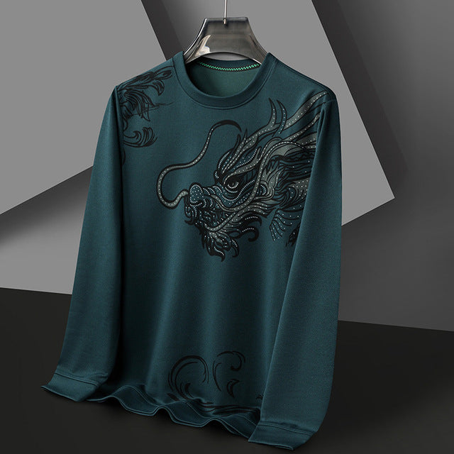 2024 Fashion Men's Round Neck Long Sleeved Hoodie Trend Chinese Dragon Print Casual Pullover Tops High Quality Sweatshirts Male