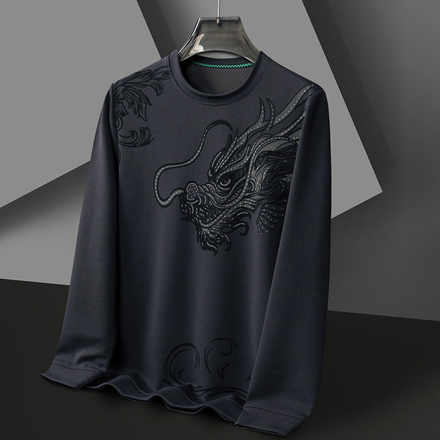 2024 Fashion Men's Round Neck Long Sleeved Hoodie Trend Chinese Dragon Print Casual Pullover Tops High Quality Sweatshirts Male