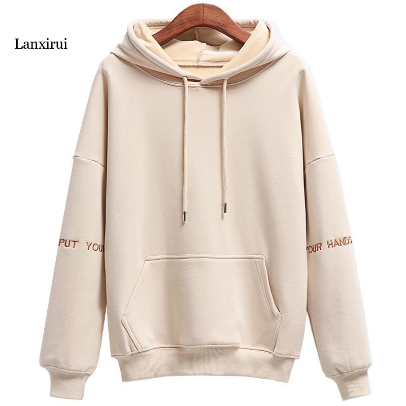 Kadın moda kadife Hoodies kadın düz renk nakış kapşonlu Tops eşofman kazak uzun kollu gündelik spor giyim ceket