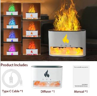 Fireplace Humidifier Himalayan Crystal Salt Rock Fire Lamp Volcano Air Humidifier Flame Aroma Smell Essential Oil Diffuser for Home 5V 2A