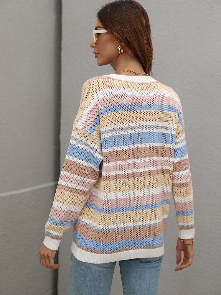 Fitshinling çizgili Vintage kazak kadınlar kış giysileri kazak örgü uzun kollu üst Boho moda ince Jumper çeker Jersey