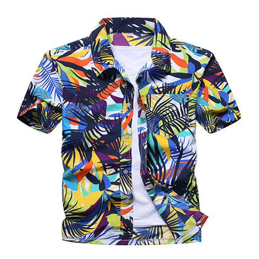 Summer Men's Printed Large Size Short-sleeved Shirt Beach Quick-drying Loose Shirt Hawaii Beach Vacation Travel Suit