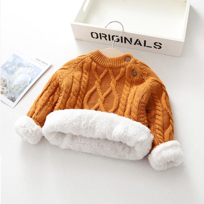 Boys sweater girls plus velvet thickened autumn and winter new baby infant children's bottoming knitted sweater pullover round neck sweater