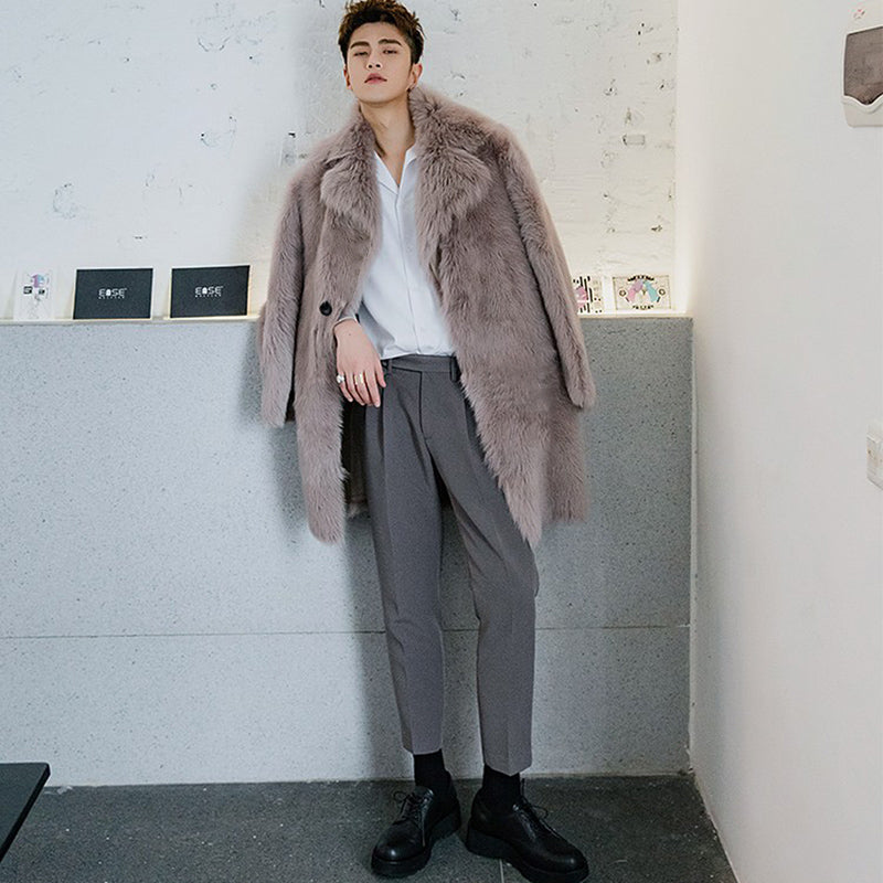 Men's fur wool coat autumn and winter new imitation fox fur coat fur winter warm leisure windbreaker large size