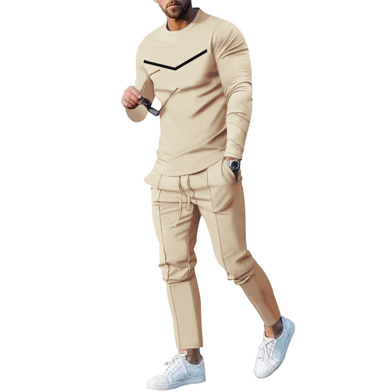 Cross-border Foreign Trade Men's Clothing Suit Spring and Autumn Two-piece Crewneck Long-sleeved T-shirt Pants Suit Men's Casual Sports Suit