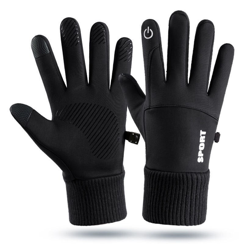 Black Warm Full Fingers Waterproof Cycling Outdoor Sports Running Motorcycle Ski Touch Screen Fleece Winter Gloves