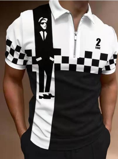 Check Texture Polo Shirt Men's Polo Shirt National Stitching Color Print