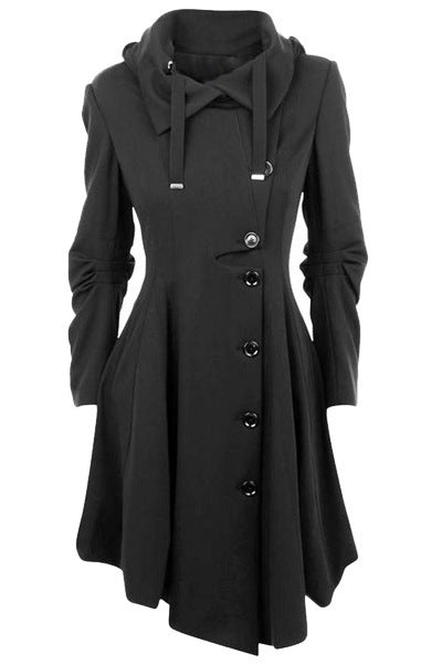 Asymmetric Black Coat Stand Collar Long Sleeve Women Overcoat Elegant Single-Breasted Slim Fall Winter women coat