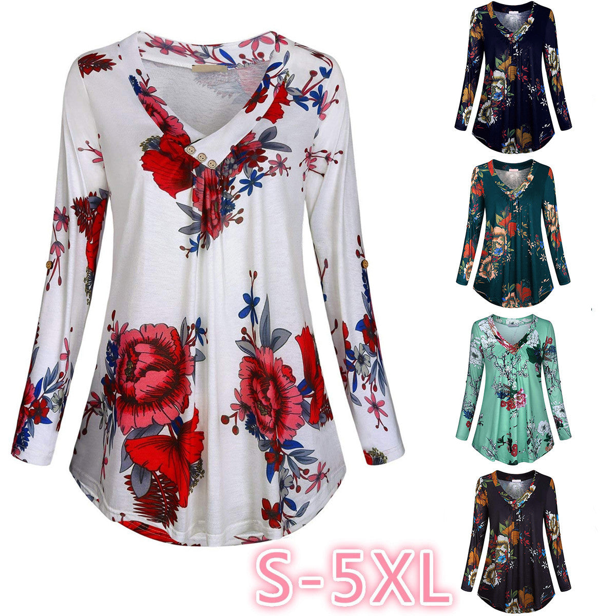 V-neck printed long sleeves