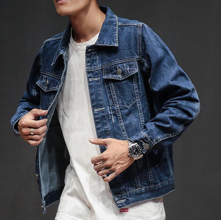 Spring and autumn period and the new men trend in 2020 Joker denim jacket Fashionable jean jacket lapel pure color