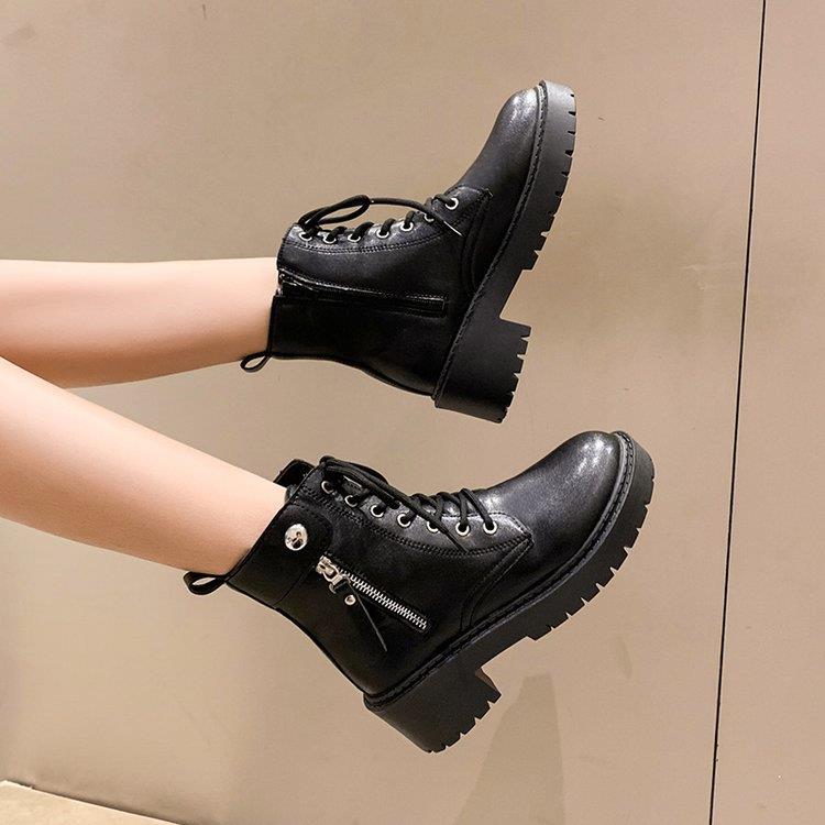 Martin Boots Women's New Autumn And Winter Plus Velvet Thick Bottom All-match Thick Heel