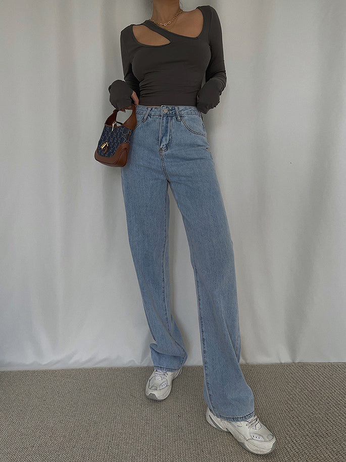Fall New Women's High Waist Mopping Drape Jeans