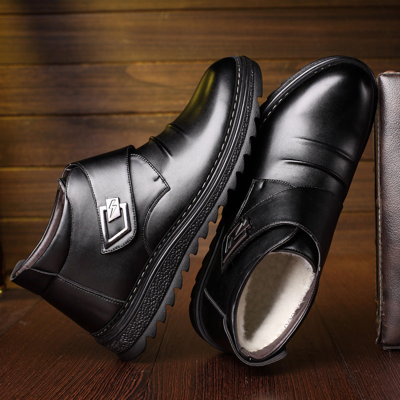 Winter men cotton shoes genuine leather waterproof men's shoes middle-aged and elderly business plus velvet thick high top cotton boots dad leather shoes men