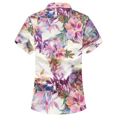 Summer new large size men's short sleeve casual flower shirt wild