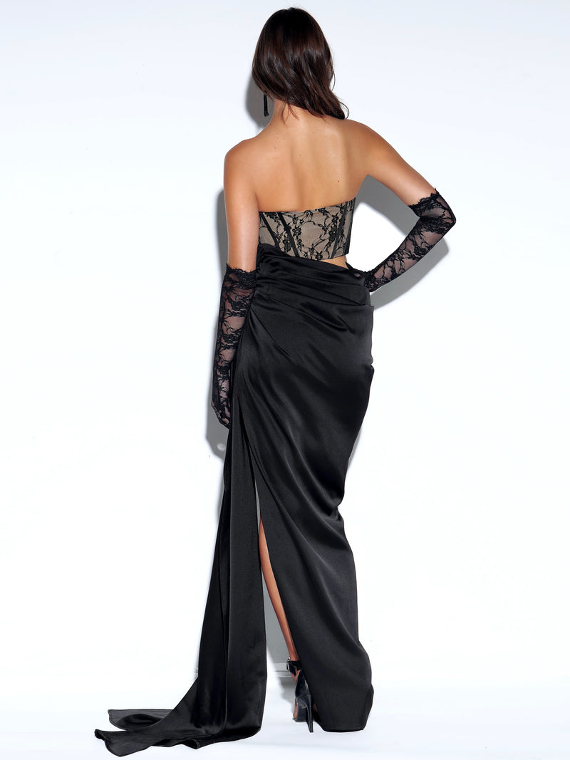 Black Red Color Women Sexy Lace Satin Off the Shoulder Bodycon Long Dress High Split Elegant Evening Party Dress Wholesale