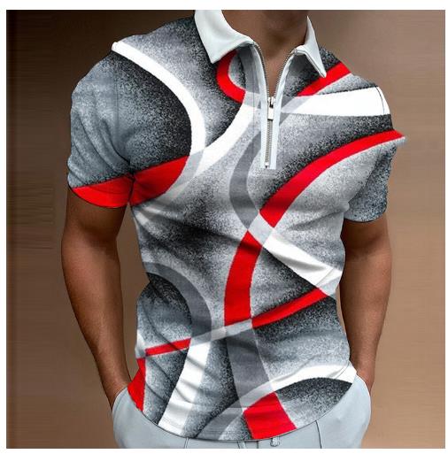 Cross-border ebay foreign trade popular summer lapel Polo shirt 3D digital printing casual men& T-shirt zipper men& clothing