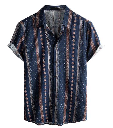 Men short-sleeved shirt with retro pattern digital printing