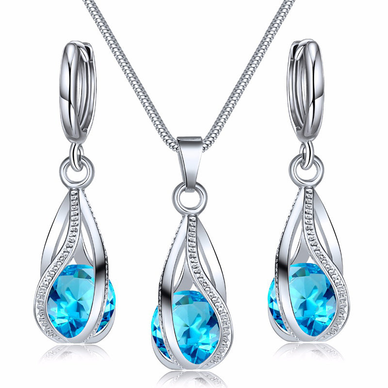 Obega Cubic Zirconia Necklace Set Lantern Design Multi Color Stone Pendant Necklace Drop Earrings Copper Material Rhodium Plated