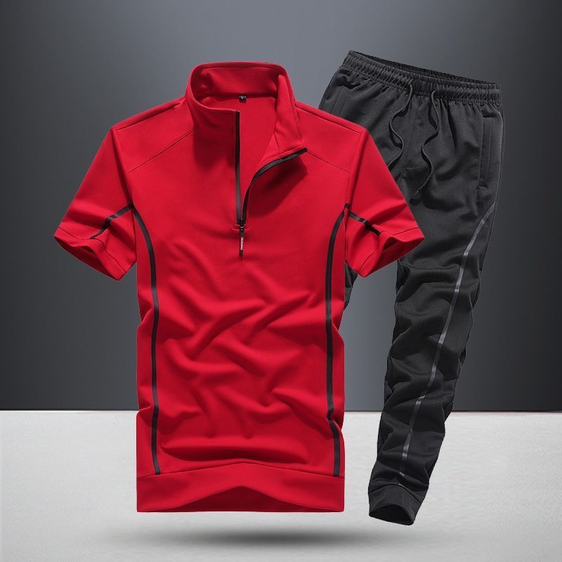 Sportswear Men'S Spring And Summer New Fashion Stand Collar Short Sleeve Casual Running Suit Men"S Thin Two Piece Suit