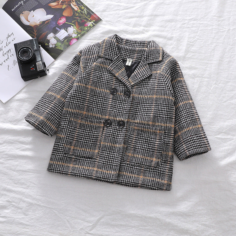 Autumn Winter Boys' Solid Plaid Coat
