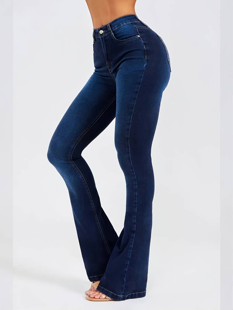 Stretchy High-Rise Skinny Bell Bottoms Dark Wash Flared Boot Cut Jean Pants Women's Clothing and Denim