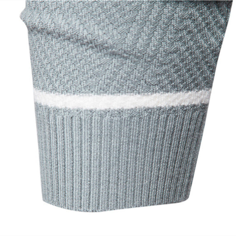In stock autumn and winter men's casual striped men's sweater pullover color matching round neck men's European size sweater