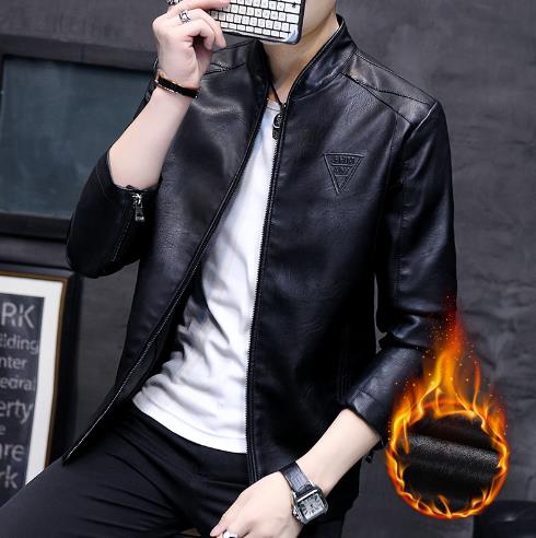 Men's street wear men's plus velvet short leather jacket trendy baseball collar leather jacket winter new motorcycle leather jacket