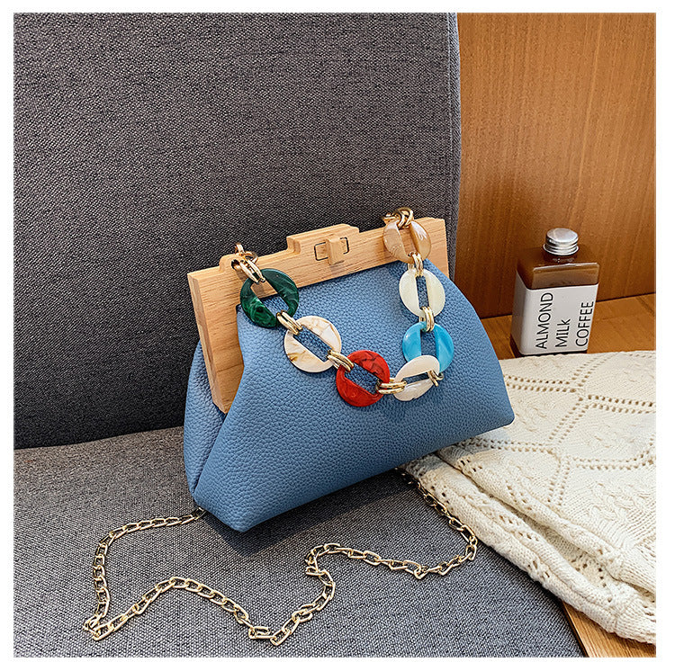 Wooden Clip Bag Autumn And Winter New Female Bag