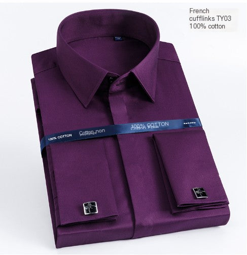 Luxury Cotton French Cuff Button Long Sleeve Men Tuxedo Shirt with Cufflinks