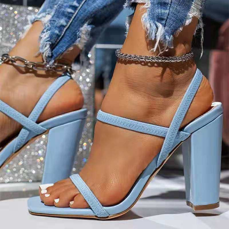 Women's shoes foreign trade large size 2023 spring and summer new high heels thick heel open toe women's sandals square toe shoes women's sandals