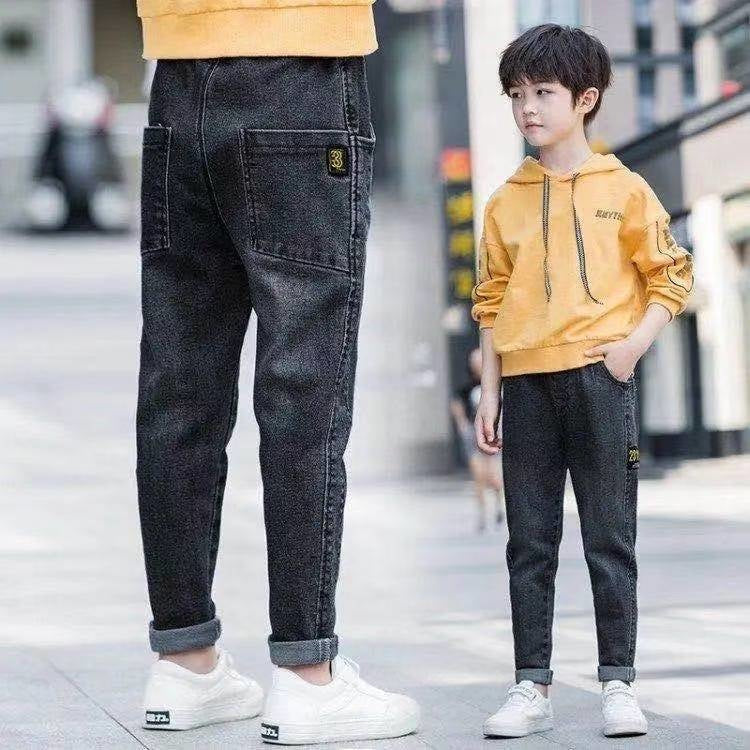 Summer Boys' Junior Apparel Jeans New Casual Stretch Waist Letter Print Kids' High Quality Pants