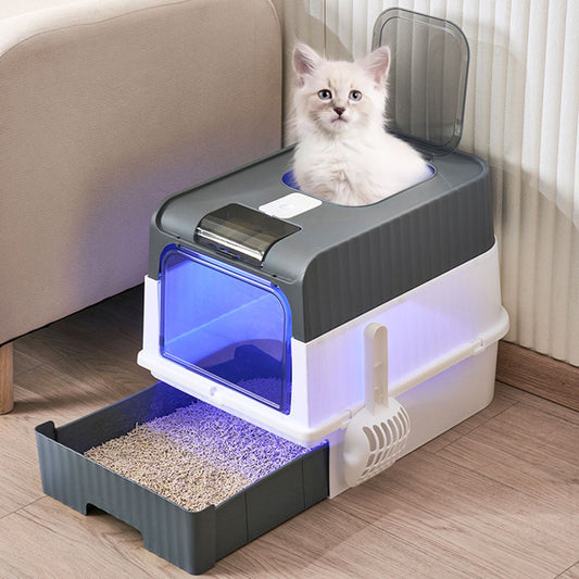 Cat Litter Basin Top-in UV Drawer Fully-enclosed Sterilization Oversized Cat Toilet Closed Pet Supplies