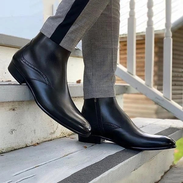 New Low Heel 38-48 Men's Side Zipper Solid Low Boots
