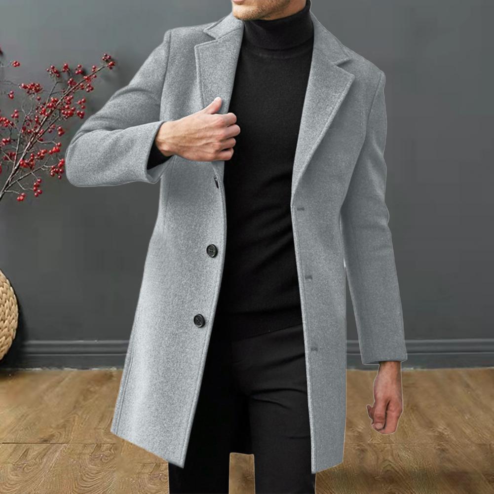 Men Slim Fit Overcoat Solid Color Single Breasted Lapel Long Coat Jacket Winter Men's Woolen Coats Casual Overcoat Male Outwear