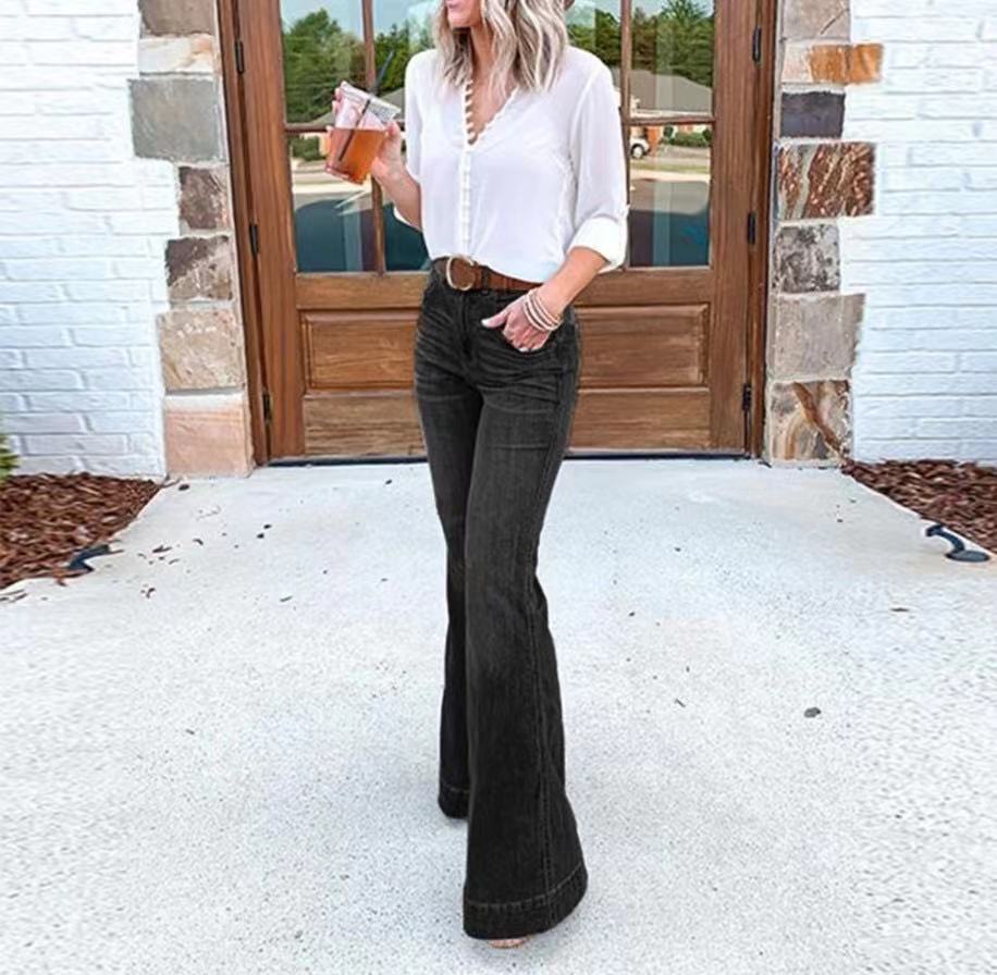 Women's Simple Flared Wide-leg Denim Trousers