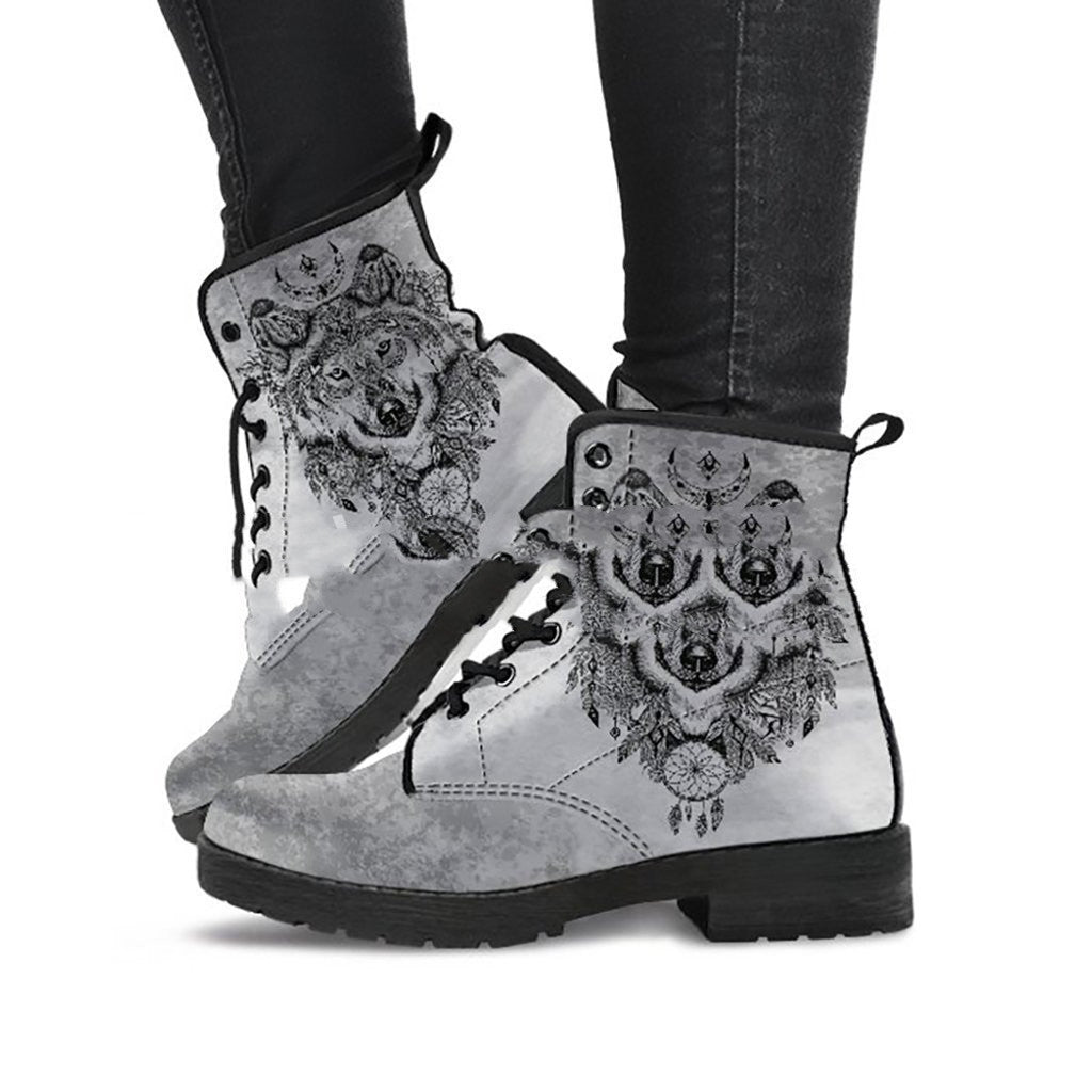 Digital Printed Autumn And Winter Women's High-top Skull Pattern Martin Boots