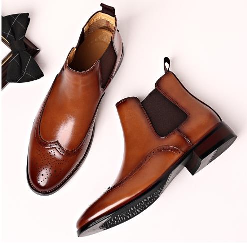 New Low Heel 38-48 Men's Side Zipper Solid Low Boots
