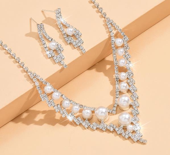 Multi color Korean pearls, Bridal Necklace, earrings set, wedding accessories to support spot mixed batch