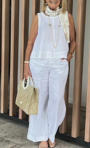 Sleeveless top and wide-leg pants two-piece set