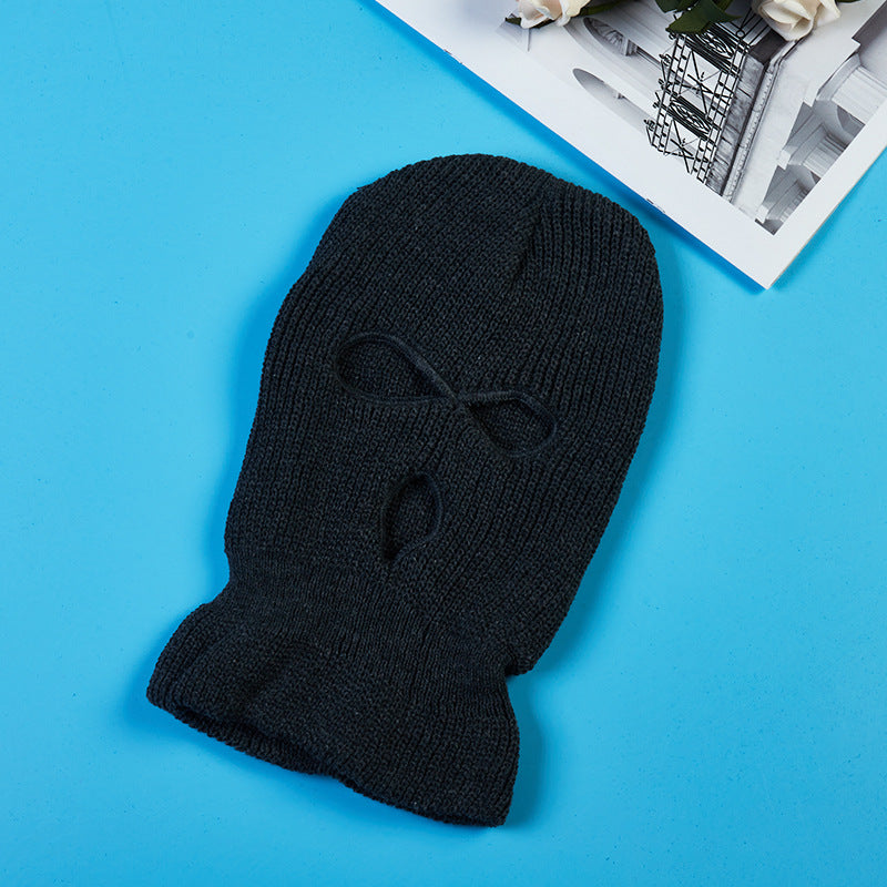 Winter Outdoor Warm Headgear Men's Ski Cold-proof Riding Mask Three-hole Cap Wool Knitted Sports Mask