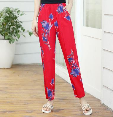 2020 summer new thin elastic waist middle-aged nine large size loose high waist mother casual pants female harem pants