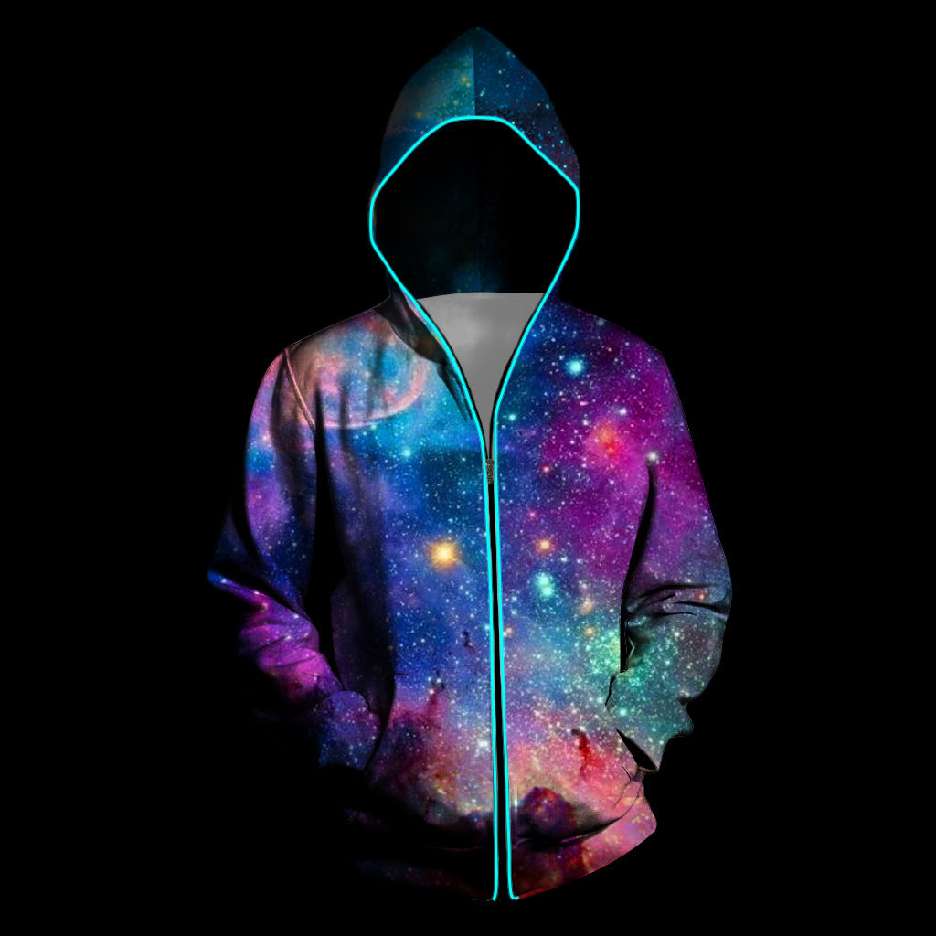 Starry sky zip photoelectric hooded sweater