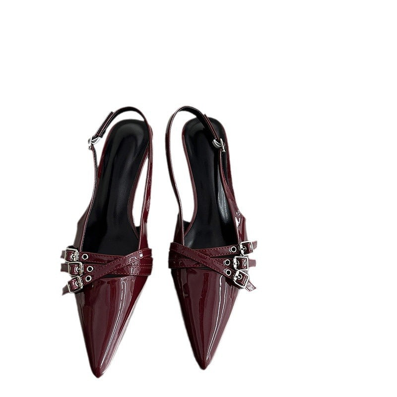heels one-strap high heel shoes 2024 spring new fashion patent leather women's shoes pointed toe belt buckle stiletto heel sandals