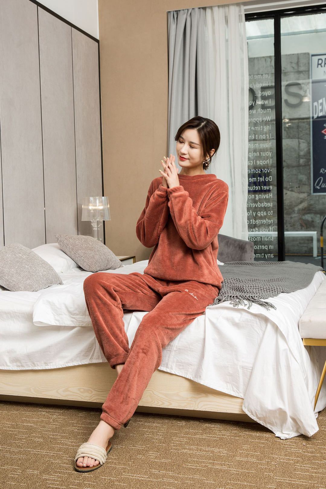 Wear Coral Fleece All-Match Loose Lazy Suit