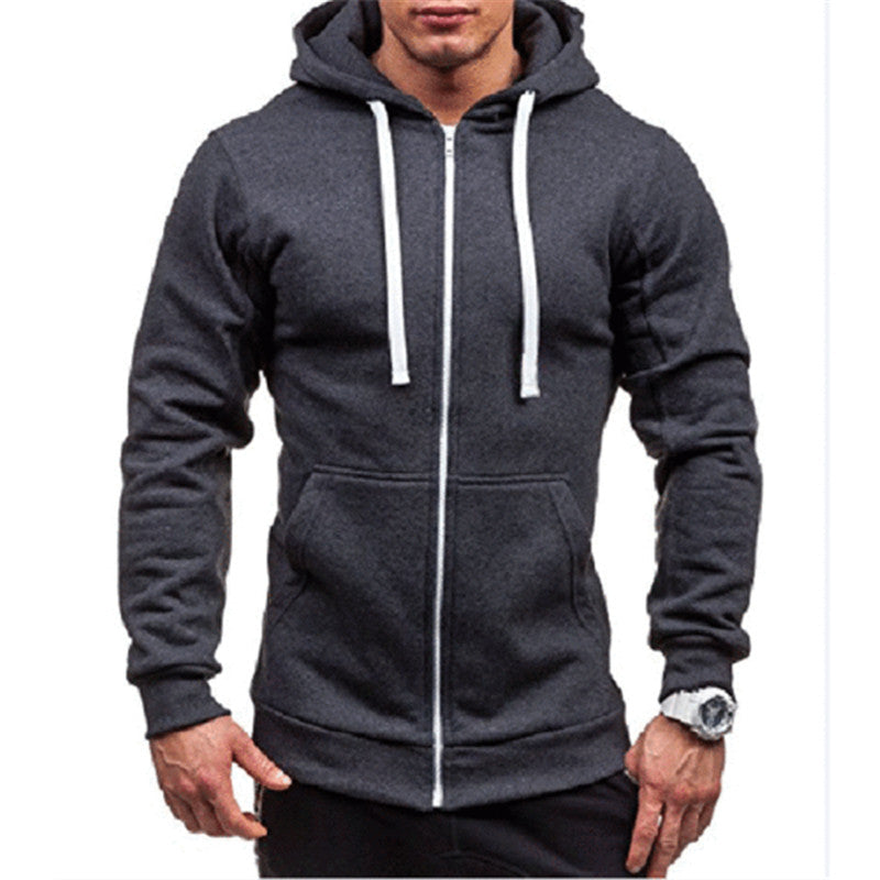 Men's Sweater Spring and Autumn Casual Fashion Solid Color Sweater Men's Long-sleeved Sports Hooded Tops Zipper Cardigan Sweater