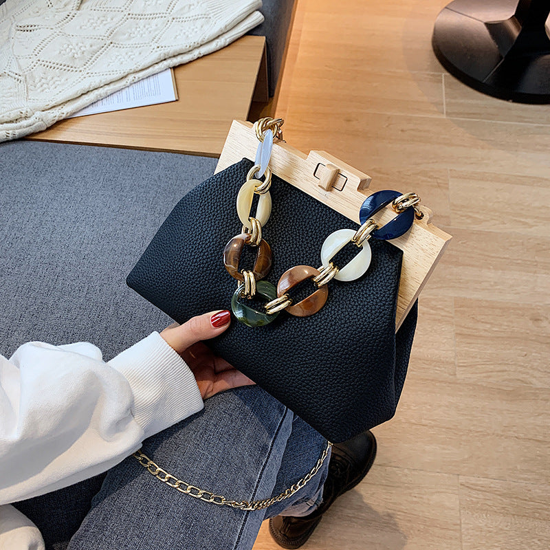 Wooden Clip Bag Autumn And Winter New Female Bag